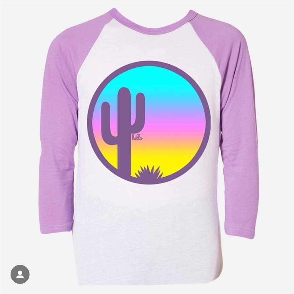 Hello Apparel Arizona Desert Saguaro Cactus Sunset Baseball 3/4 Sleeve Tee Shirt